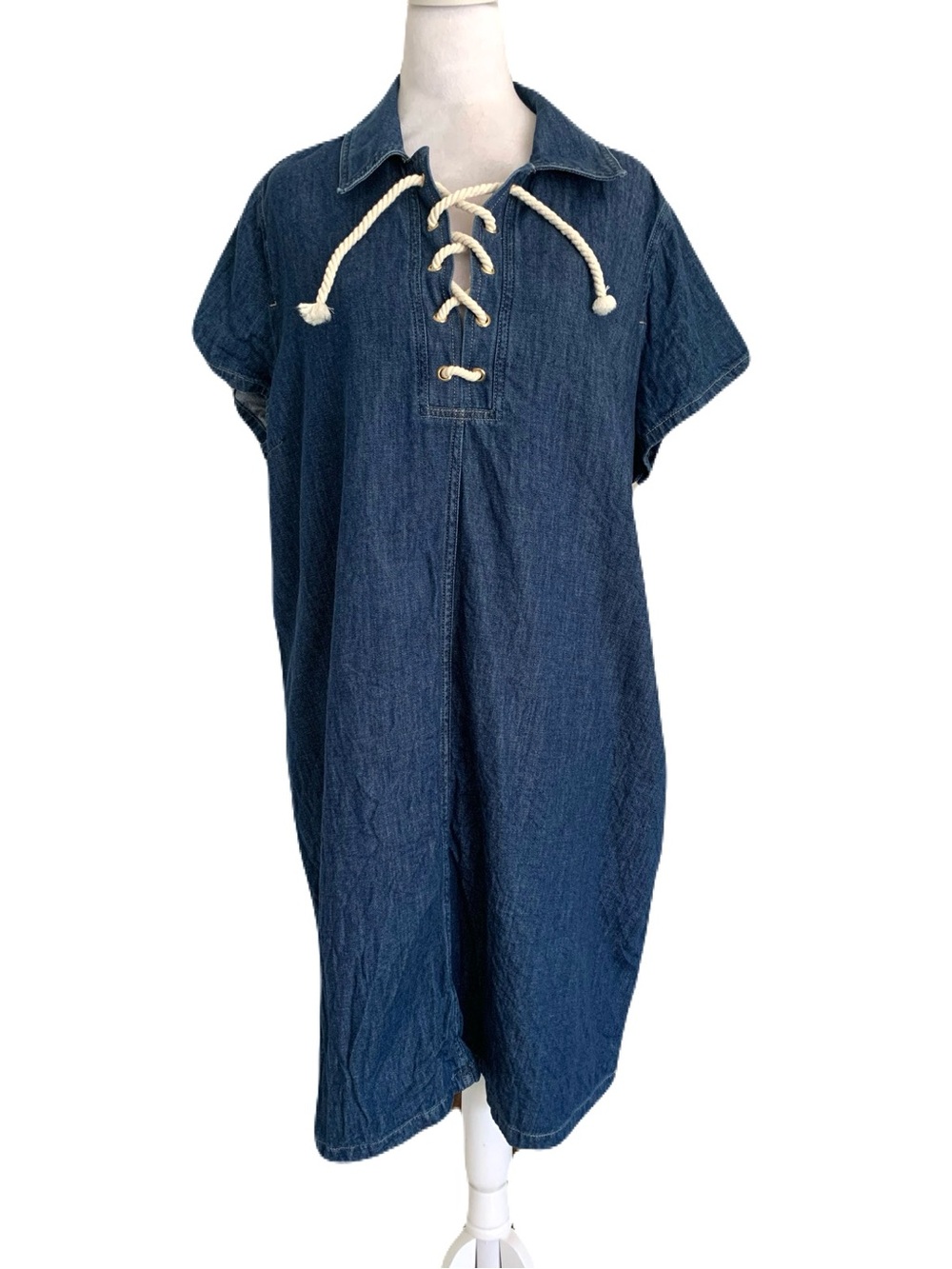 J. Crew Women’s 20 Blue Denim Rope Lace-Up Mini Dress Coastal Nautical Casual